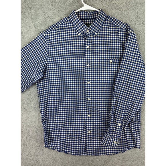 Orvis Shirt Mens Large Blue White Check Long Sleeve Stretch Performance Preppy